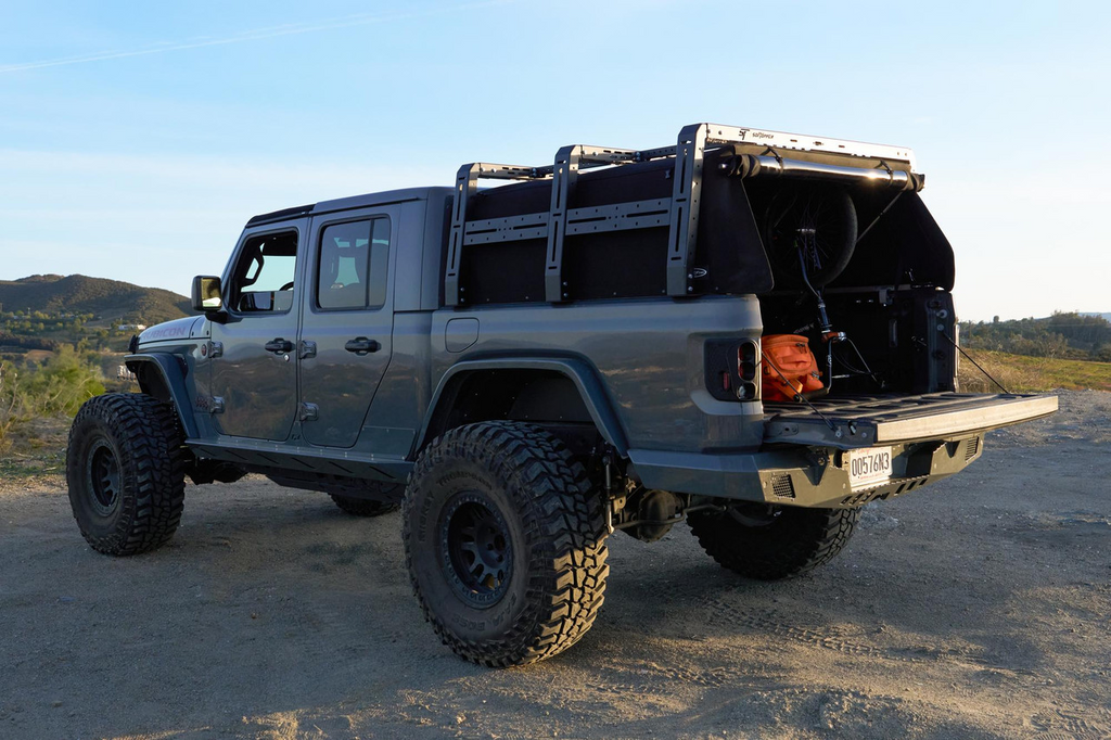 SofTopper Exo Truck Bed Rack Mounted on a Jeep