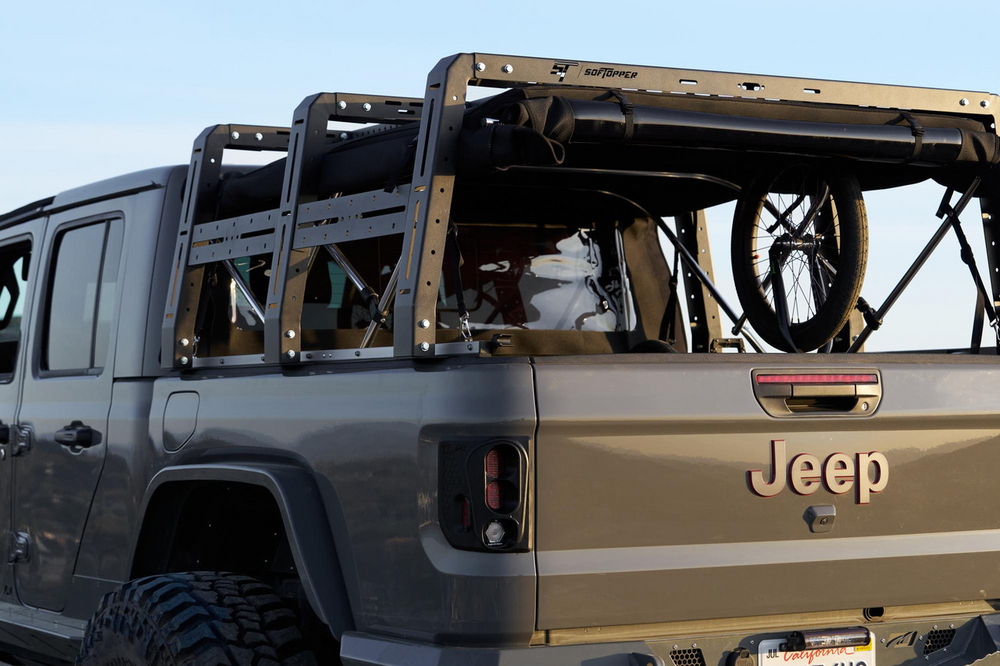 SofTopper Exo Truck Bed Rack With a Softopper Canopy Opened