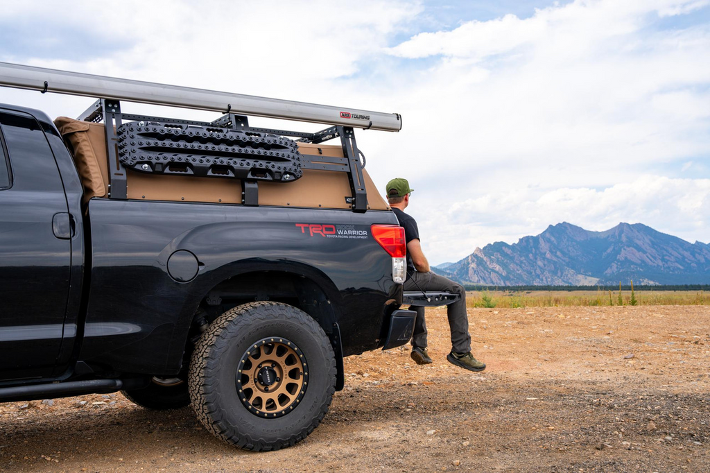 Side View of The Installed SofTopper Exo Truck Bed Rack With Mounted Accessories