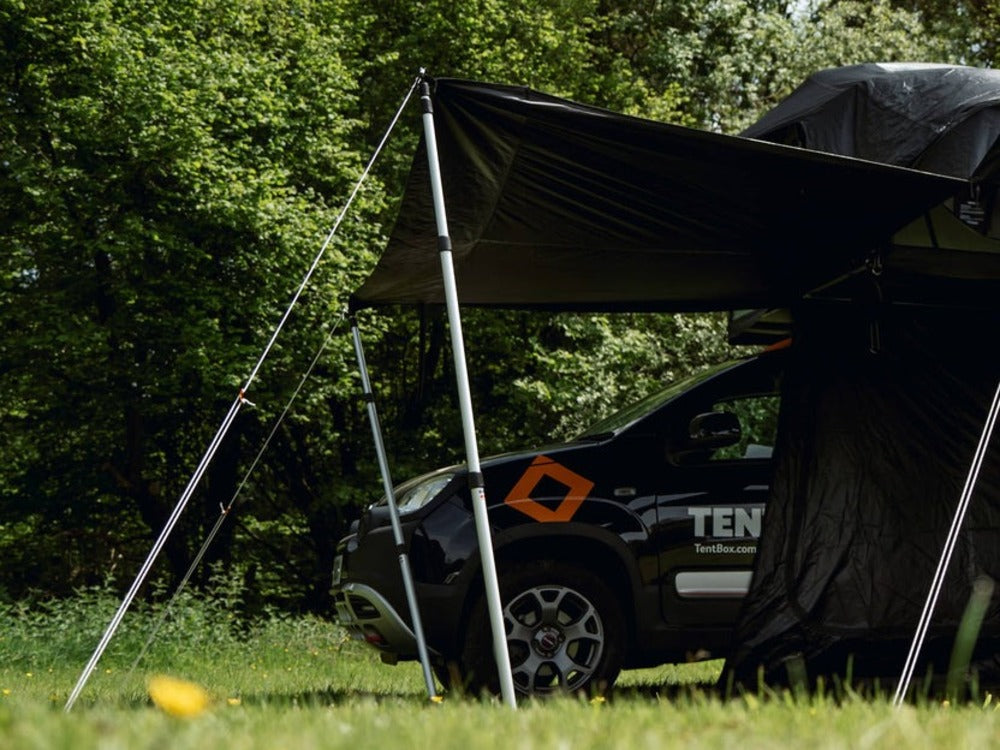 TentBox Telescopic Props Holding Up The Sides Of The Living Pod