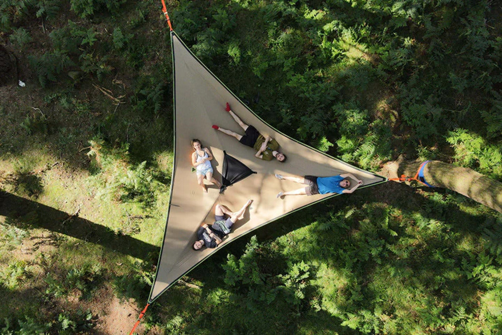 Top View Of The People Resting On The Tentsile Safari Trillium XL 6 Person Camping Hammock
