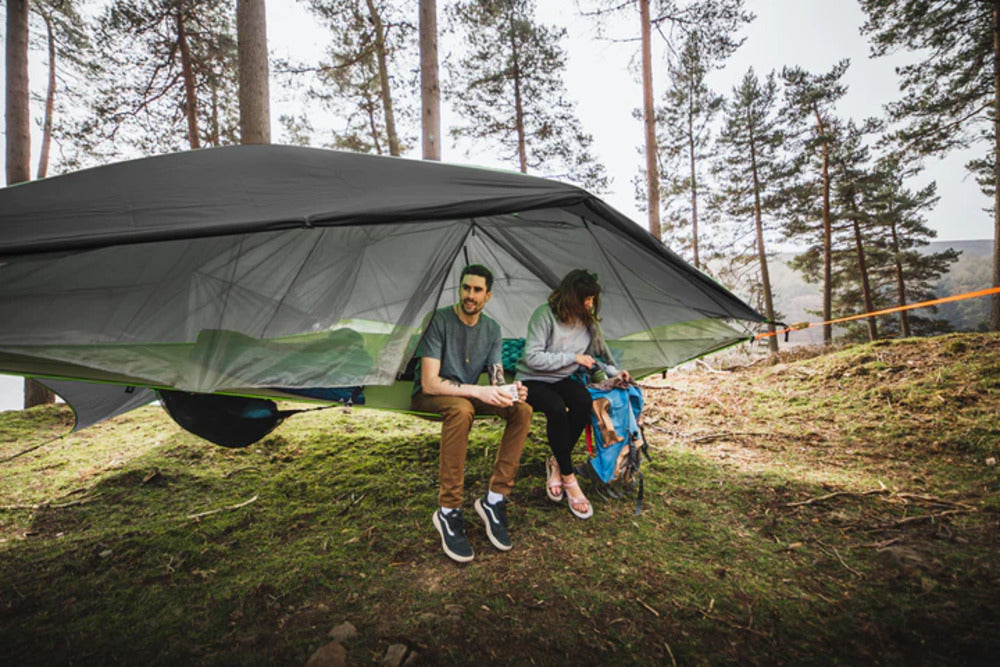 Two People Sitting Inside The Tentsile Safari Vista 3 Person 3-in-1 Tree Tent