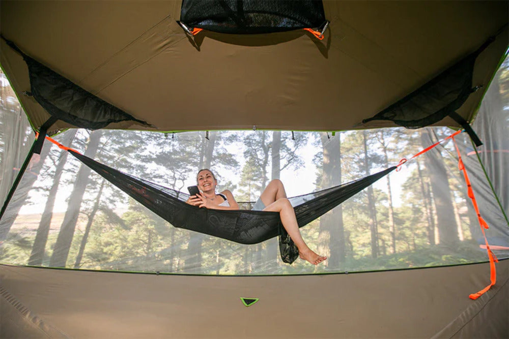 Person Siting Inside The Tentsile Solo 1 Person Mesh Hammock