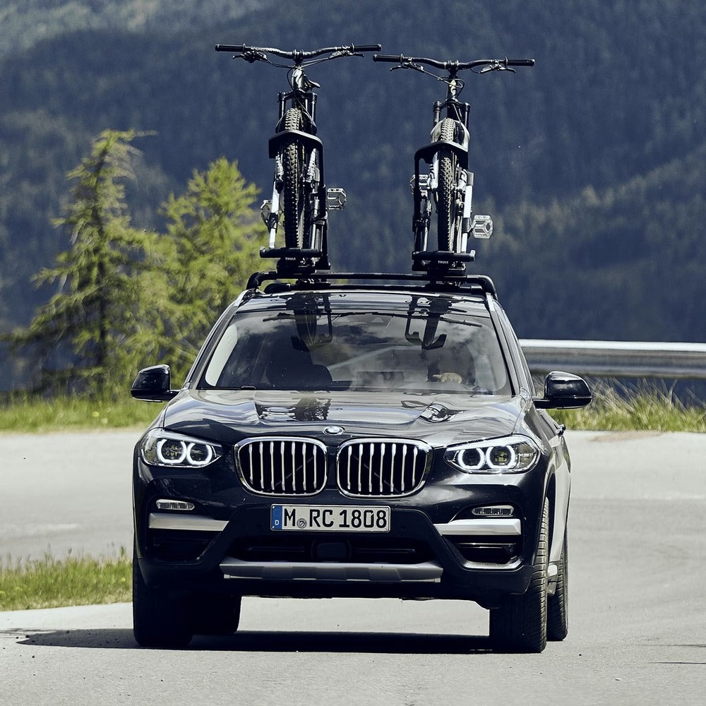 Front View Of Thule UpRide Bike Racks With Mounted Bikes