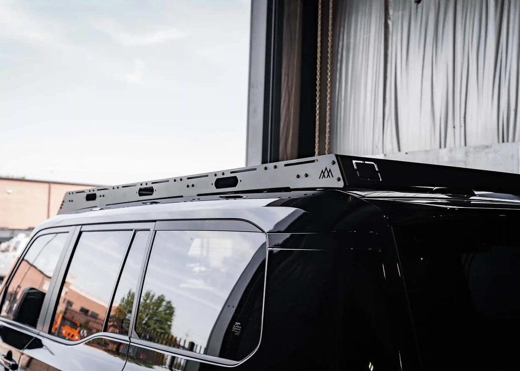 Low-profile Backwoods DRIFTR roof rack on black Toyota Land Cruiser 250