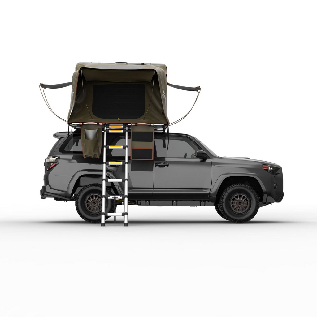 car top tent hard shell Tuff Stuff Overland Alpha Hard Top Side Open Tent, Gray, 4 Person