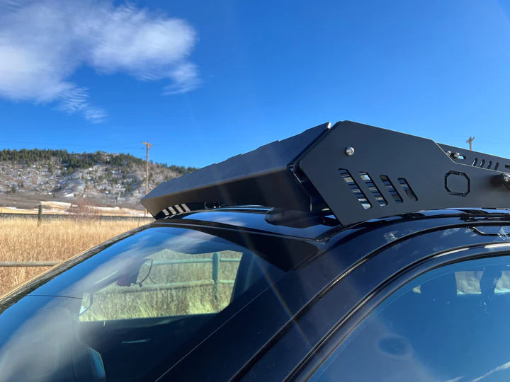  Close up view of the uptop overland roof rack mounted on a truck