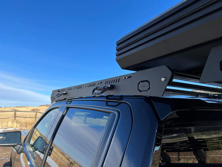  Close up view of the uptop overland roof rack mounted on a truck