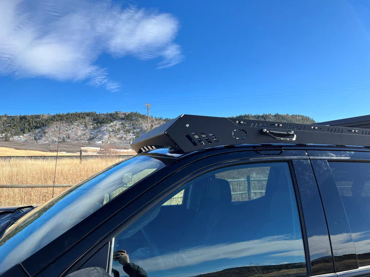 Close up view of the uptop overland roof rack mounted on a truck