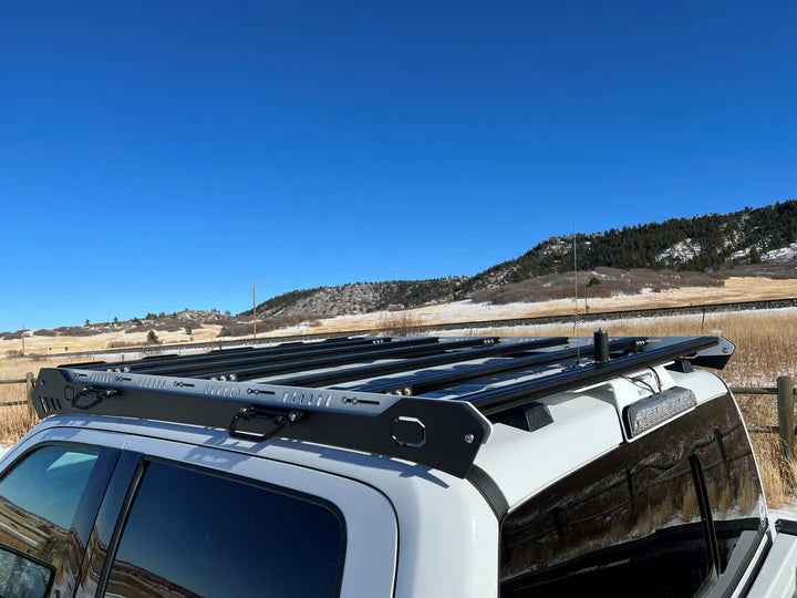 Image highlighting the alpha roof rack mounted on a truck