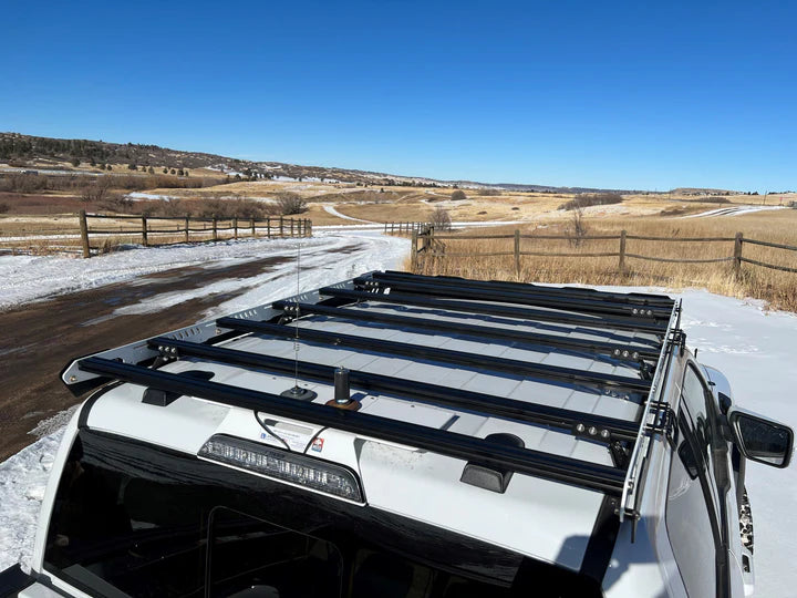 Aerial view of the alpha platform roof rack mounted on a rig