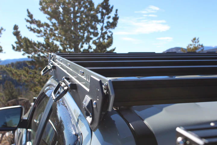 Close up view of the uptop overland alpha rack with the Grab Handles