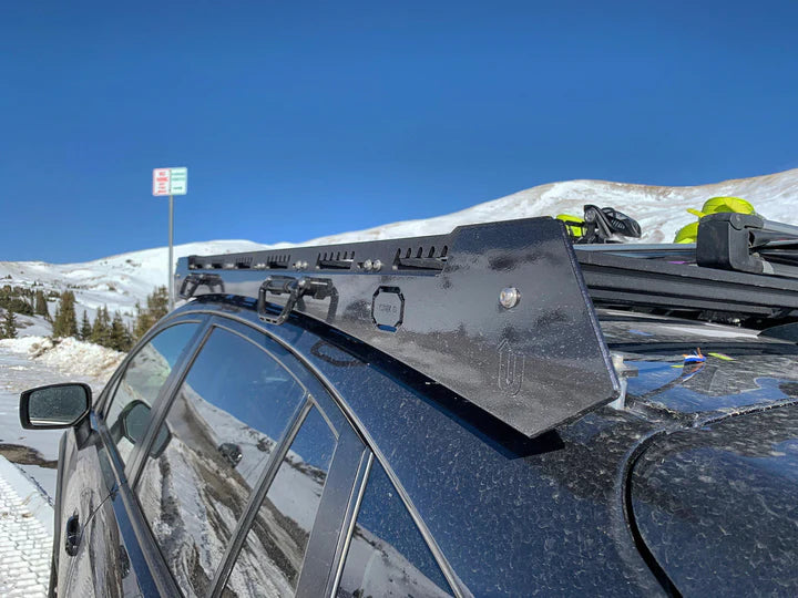 Close up rear view of the uptop overland alpha roof rack mounted on a truck