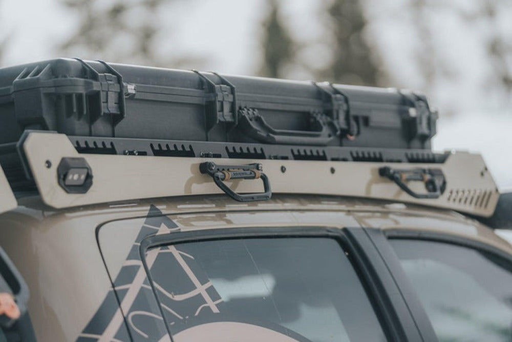 Close Up View Of The upTOP Overland Alpha Tacoma Roof Rack Grab Handles
