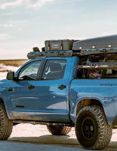 Image showing the side view of the alpha platform roof rack mounted on truck