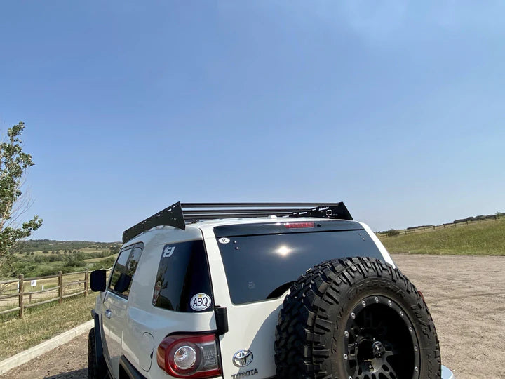 Rear view of the upTop Overland bravo roof rack mounted on Toyota FJ Cruiser