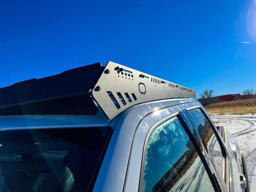 Close Up View Of The wind Deflector On The upTOP Overland Bravo F150/Raptor SuperCrew Roof Rack