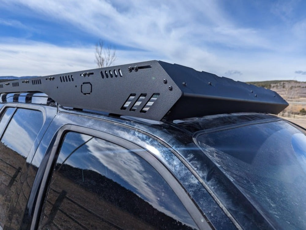 Close Up View Of The WInd Deflector On The upTOP Overland Bravo Xterra Roof Rack
