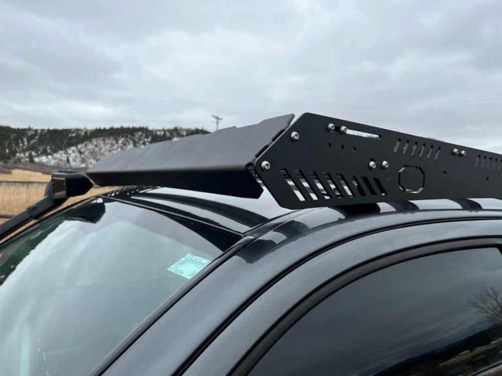 Close Up View Of The upTOP Overland Bravo Tacoma Roof Rack Wind Deflector