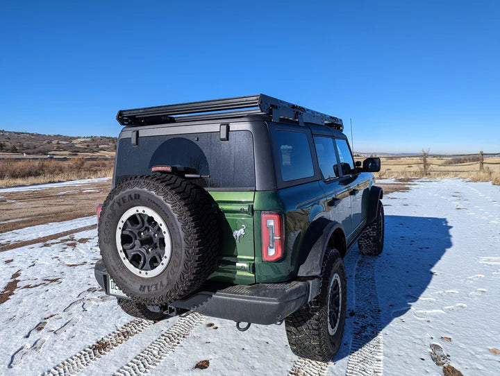 Rear view of the uptop overland platform roof rack in use
