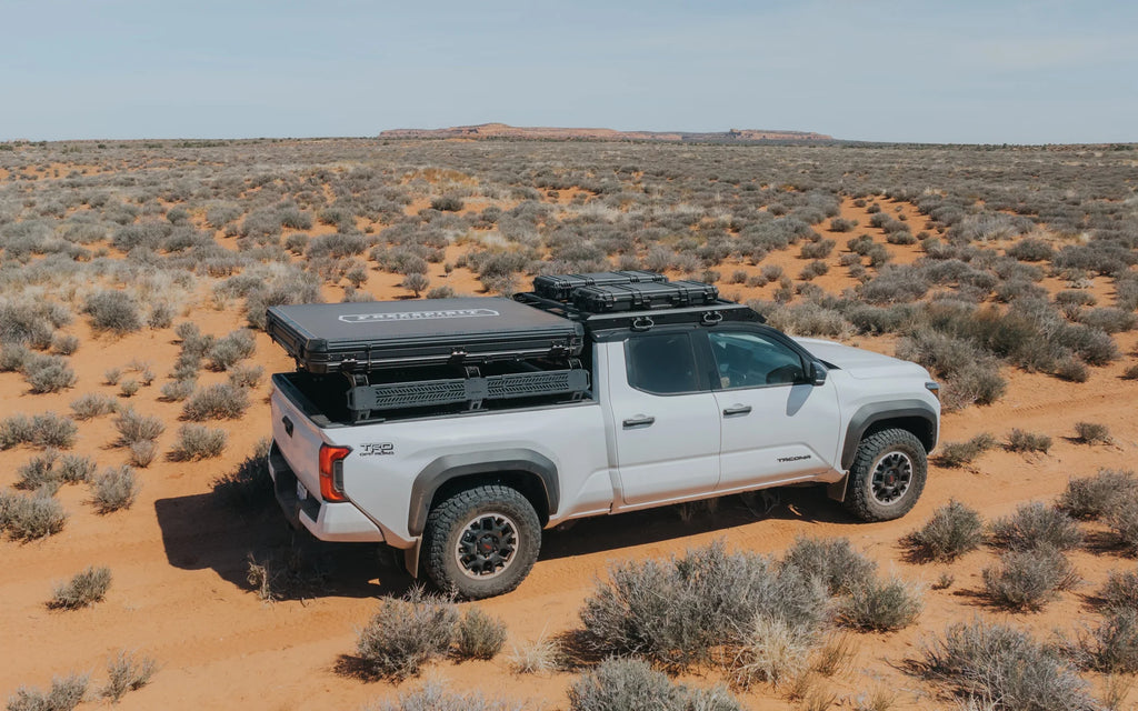 Image showing the kilo rack mounted on a tacoma while overlanding