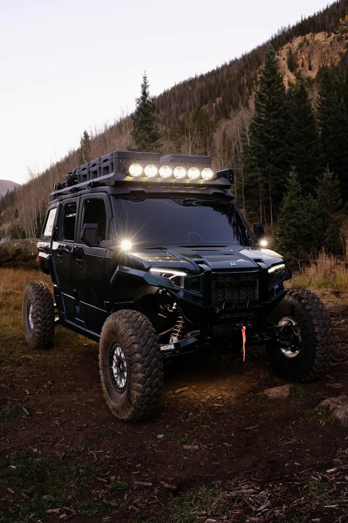 Rear view of the uptop overland platform roof rack in use