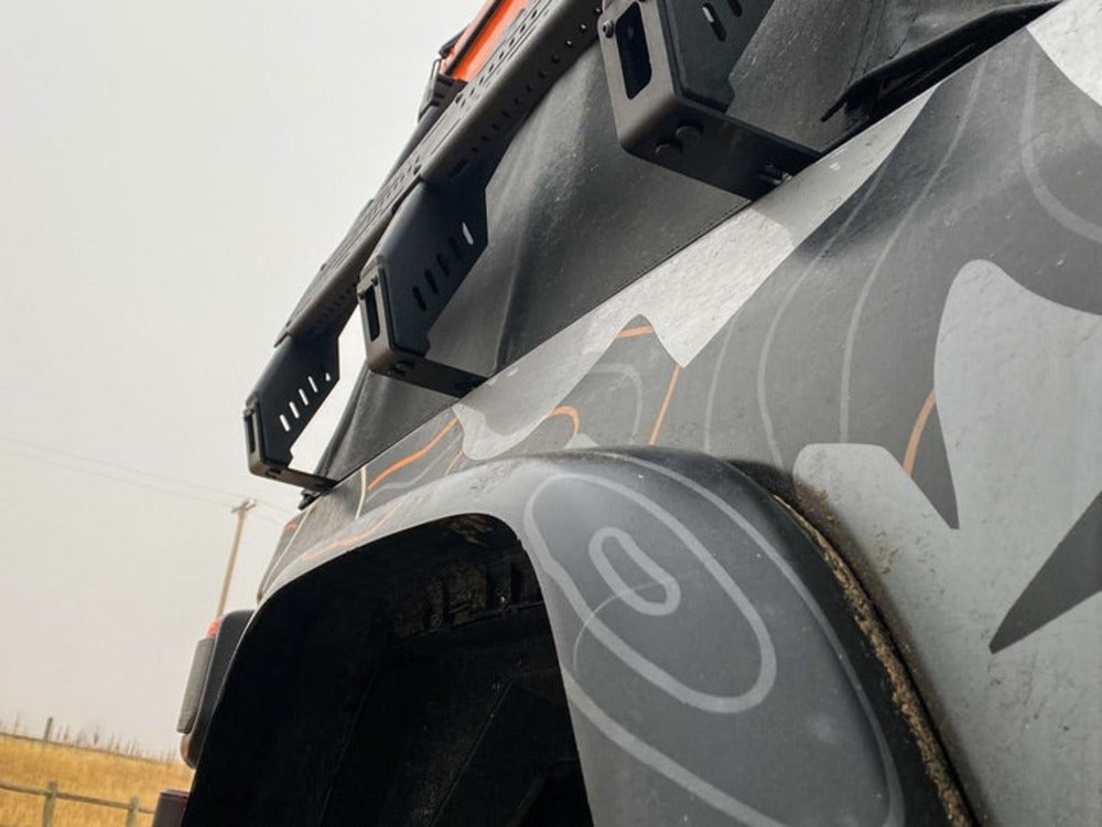 Underside View Of The Mounted upTOP Overland TRUSS Soft Top Compatible Bed Rack