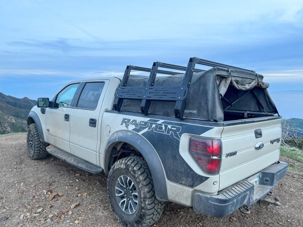 upTOP Overland TRUSS Soft Top Compatible Bed Rack Mounted On A Ford Raptor