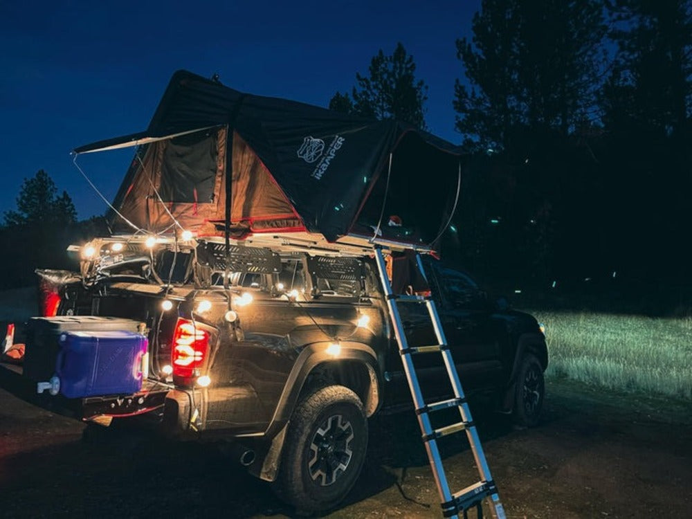 upTOP Overland Tacoma Diamondback TRUSS Bed Rack With A Roof Top Tent Mounted