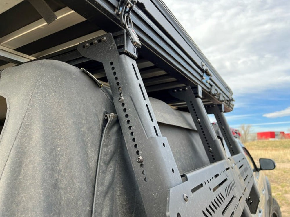 Close Up Of The upTOP Overland Tacoma Soft Top Compatible TRUSS Bed Rack