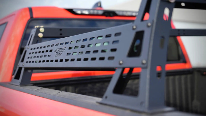 Close Up View Of The Westcott Designs Toyota Tundra Bed Rack With Molle Panels Attached