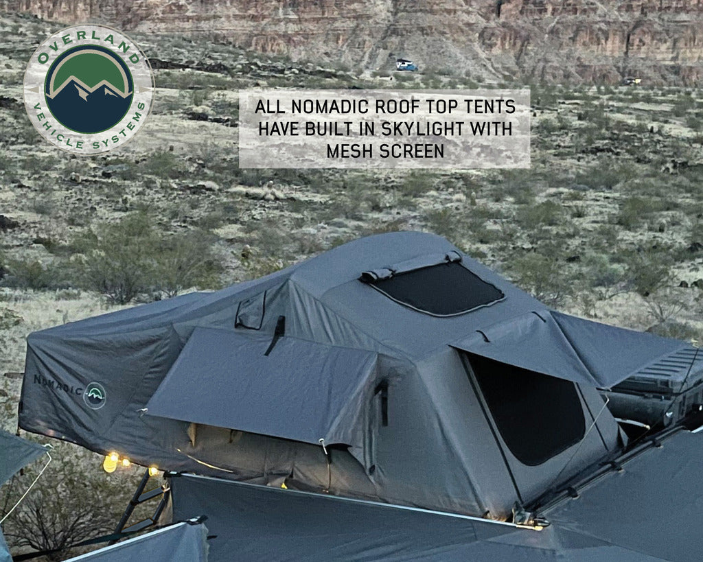 Skylight feature and mesh window of OVS Nomadic 2 Person Extended Rooftop Tent