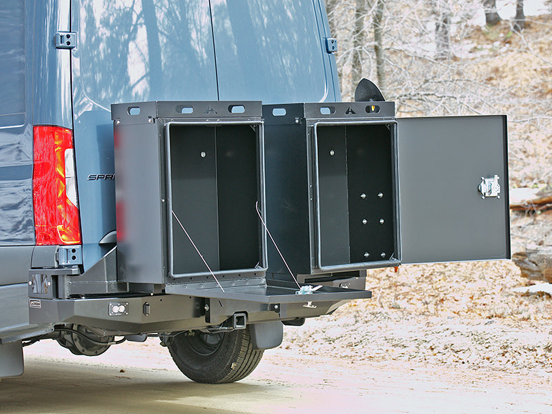 Aluminess Slimline Rear Bumper with Swing Arms Box Open for Mercedes Sprinter 2019-2022
