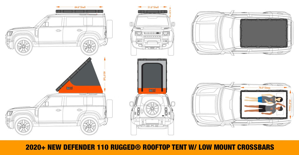 dimensions and features of the BadAss Rugged Rooftop Tent For Land Rover NEW Defender 90 & 110 2020-2022
