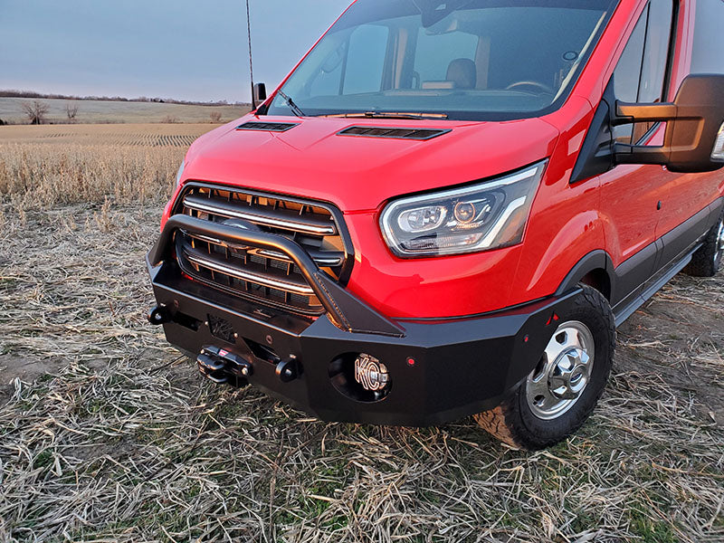 Aluminess Transit Front Winch Bumper With Bull Bar Right View For Ford Transit 2020+