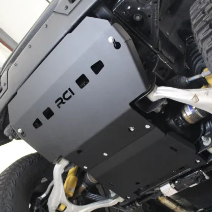 Steel RCI Engine Skid Plate Mounted on the engine of Ford Bronco
