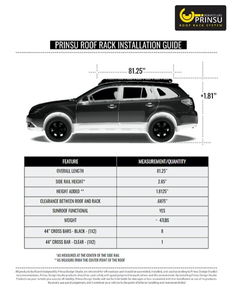 Prinsu Roof Rack For Subaru Outback 4th Gen 2010-2014