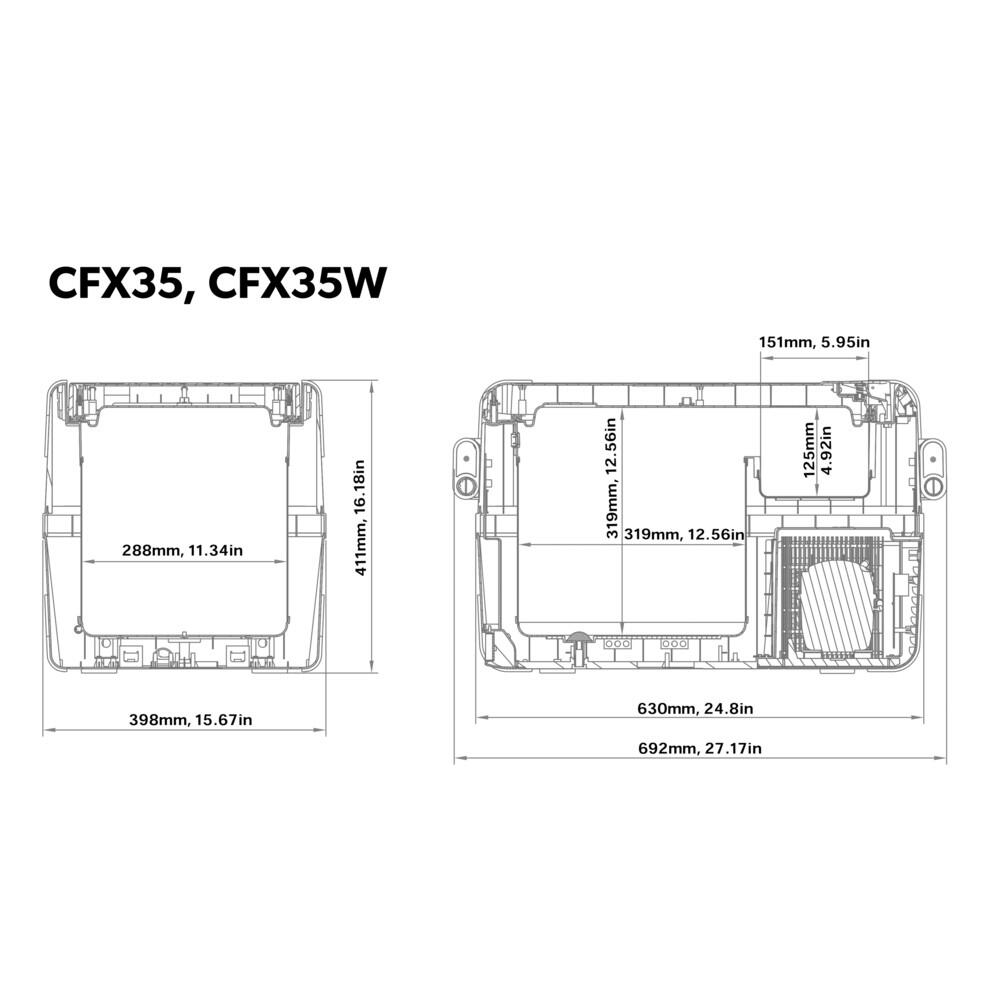 Dometic CFX3535W Portable Fridge dimensions