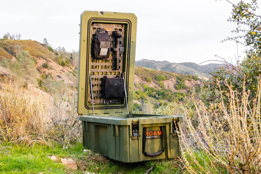 ROAM Molle Panel with Pouches and Flashlight Mounted on a Rugged Case