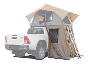 Mounted And Deployed Front Runner Roof Top Tent With An Annex Attached