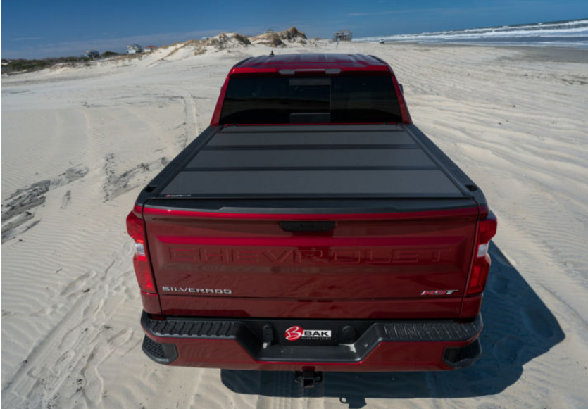 Full Back View Of BAKFlip MX4 Truck Bed Cover With Deck Rail System For Toyota Tacoma 2005-2015