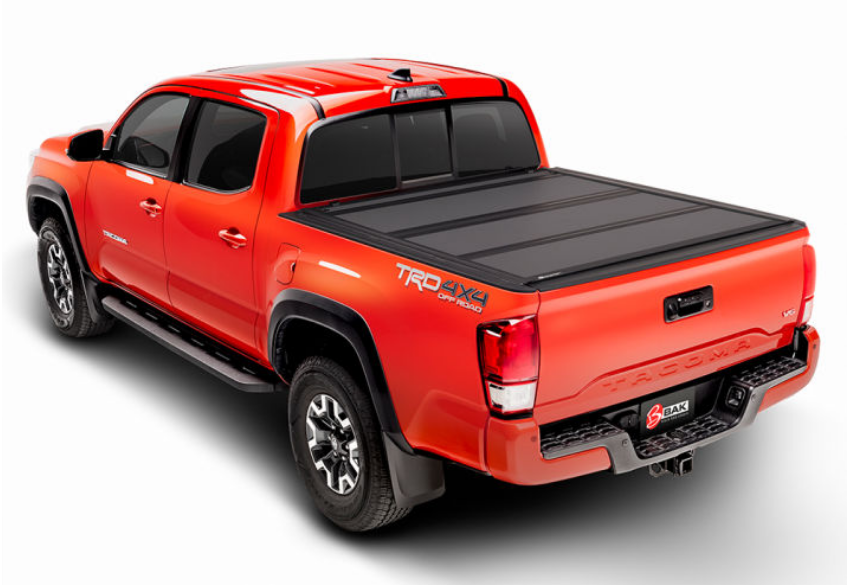 Left Angle Of BAKFlip MX4 Truck Bed Cover With Deck Rail System For Toyota Tacoma 2005-2015