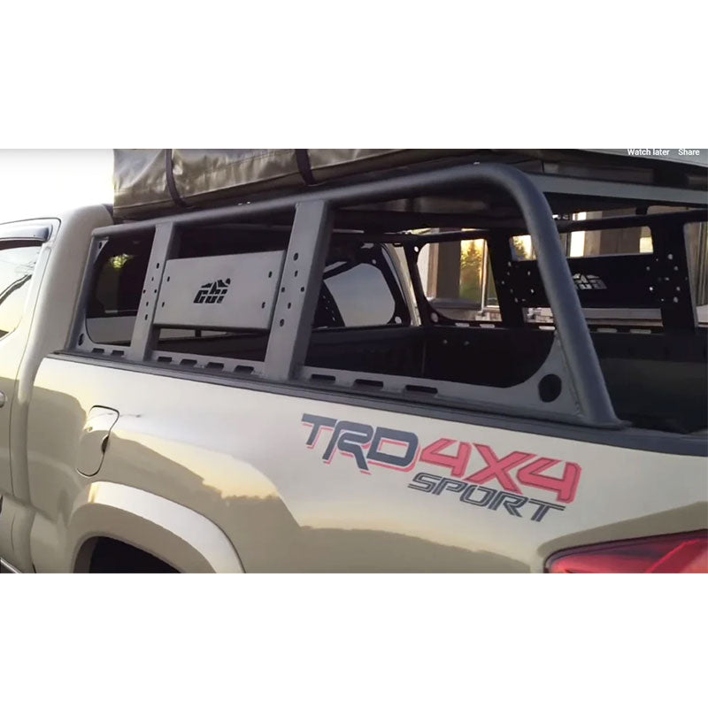 CBI Overland Bed Rack For Toyota Tacoma 3rd Gen 2016-2022 detail view with tent on top
