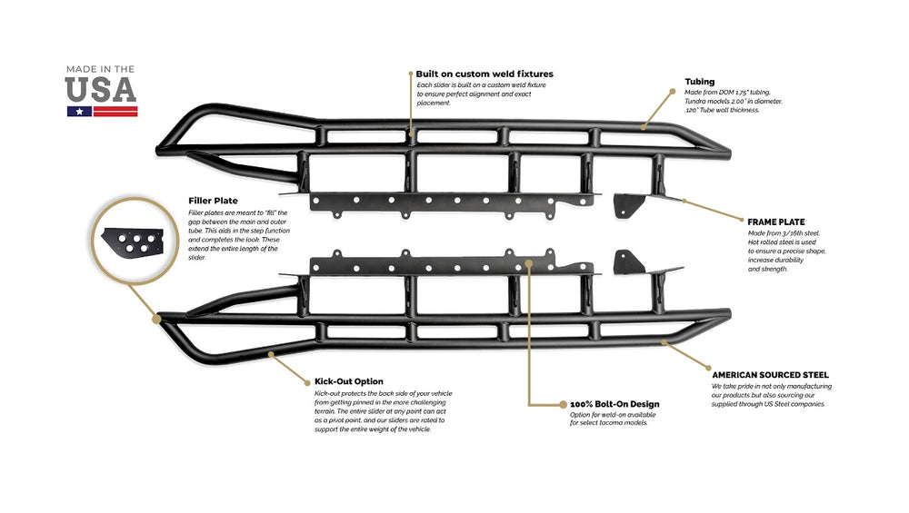 Cali Raised LED Trail Edition Rock Sliders For Toyota Tacoma 2005+