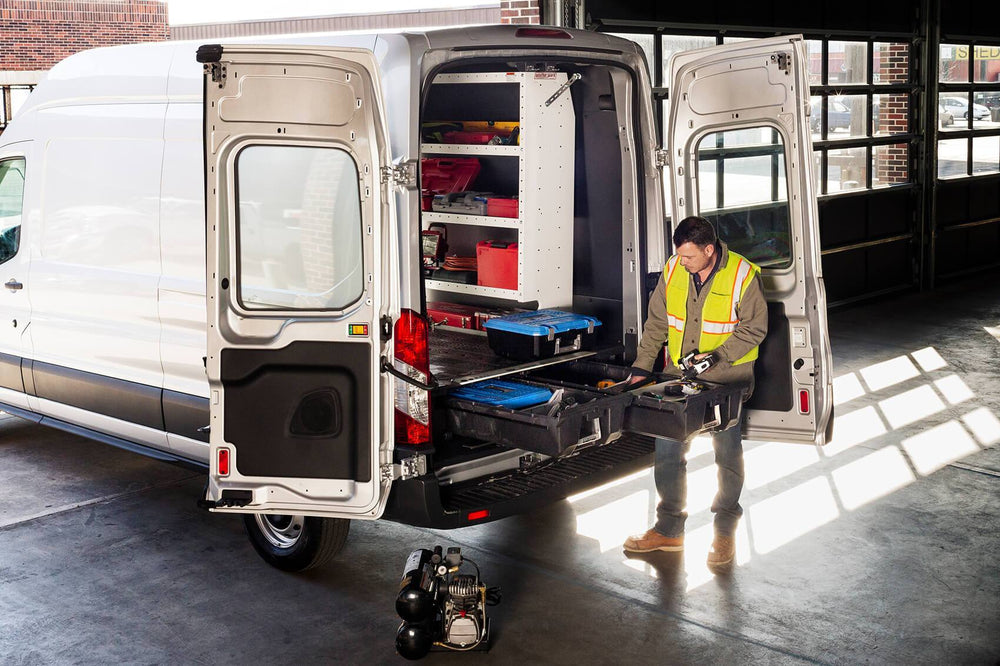 Decked Drawer System for GMC Savana Cargo Van with Sample Tools and Gear\