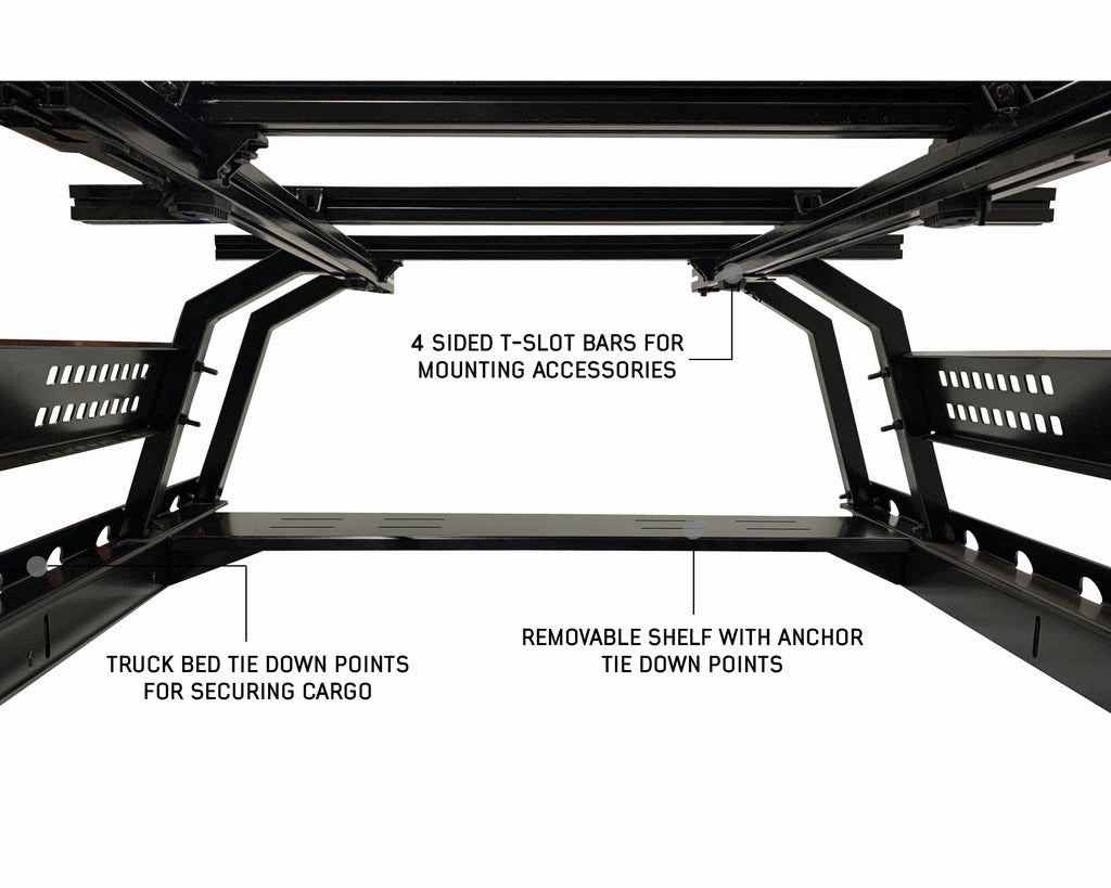 Multiple features of OVS Discovery Rack for Mid-Sized Truck with Short Bed