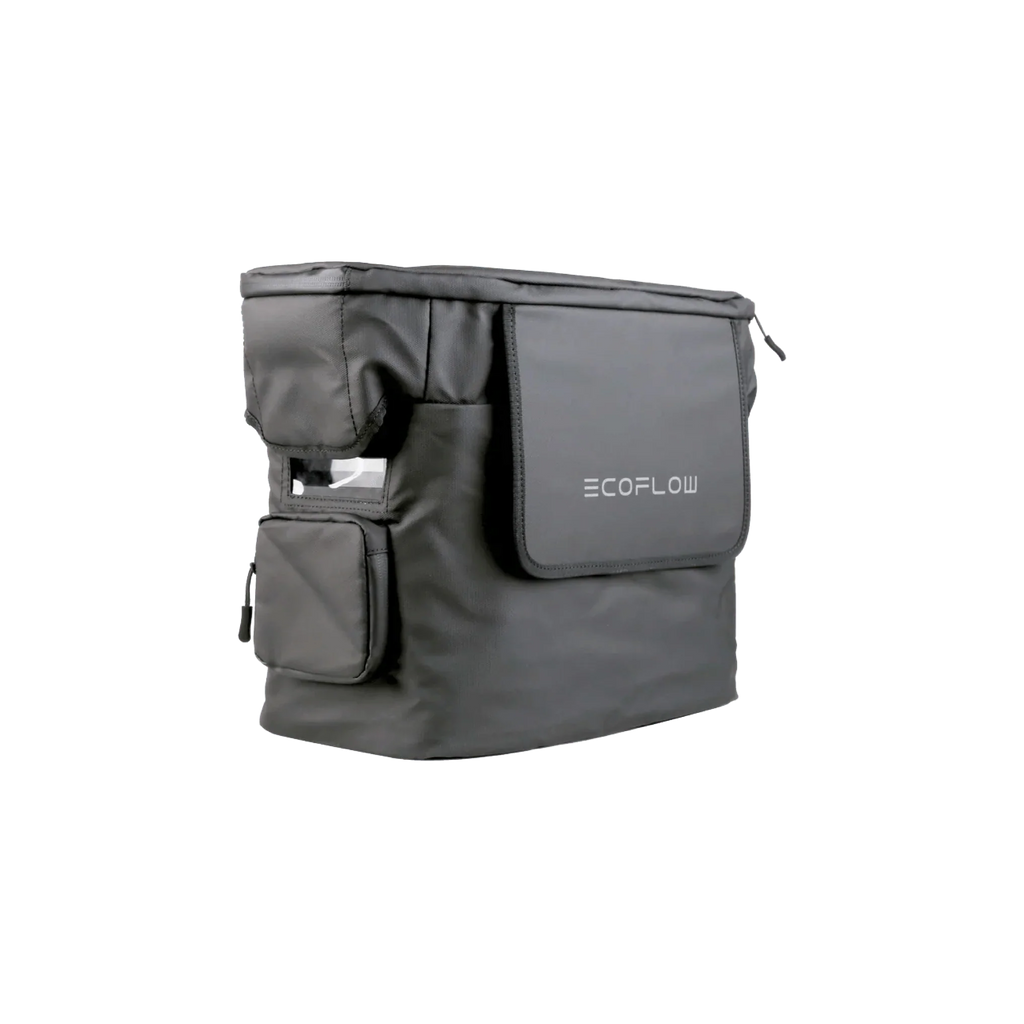 Front Side Of The EcoFlow DELTA 2 Waterproof Bag Showing The Transparent Cover For The LCD Screen