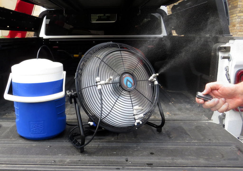 Misting fan in use with the mist pump 