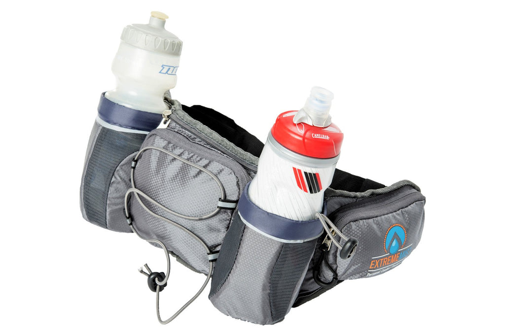 Sample fitting of two water bottles for Extrememist Hydration Waist Pack
