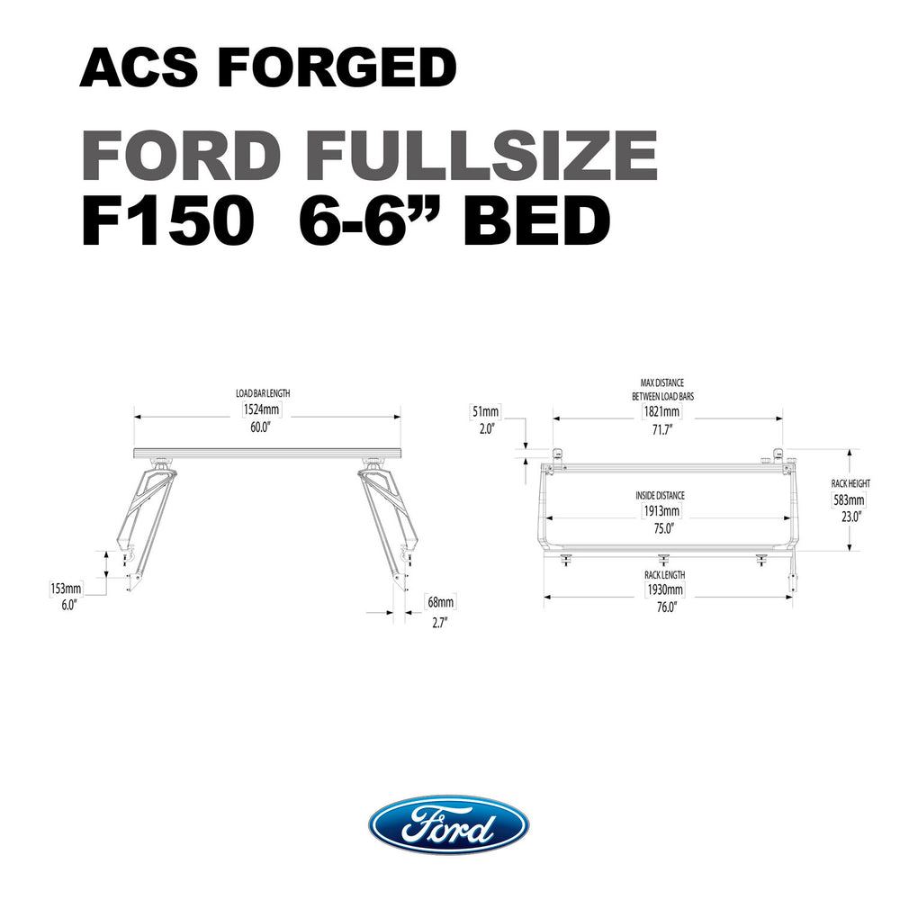 dims for Leitner Designs FORGED Active Cargo System For Ford full size F150 6-6" bed